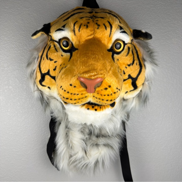 NWOT Plush Tiger Face Backpack for Adults or Kids - Orange, Black, and Gray - Picture 4 of 9